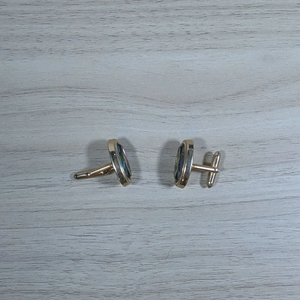 Vintage Swank Aurora Borealis Oval Cufflinks Gold Tone AB Glass